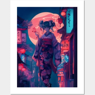 Neon Japanese girl Posters and Art
